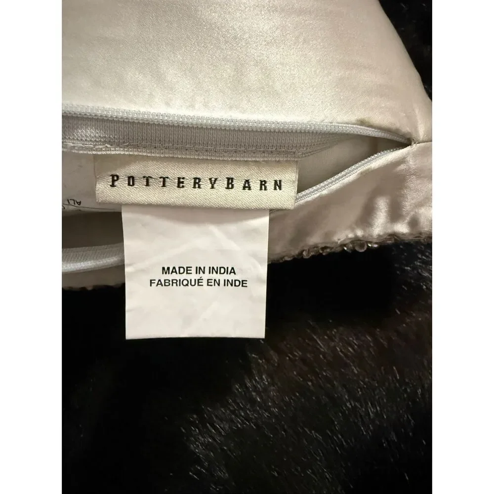 Pottery Barn Iridescent 9 x 13   Silver Beaded Pillow w/ Zippered Cover X 2